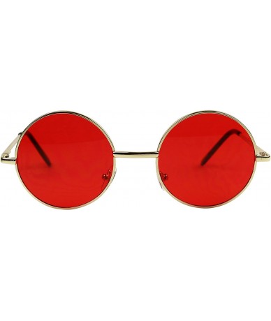 Aviator Retro John Lennon Style Sunglasses Round Colorful Tint Groovy Hippie Wire Shades - Gold Frame / Red Lens - CR18CAL24H...