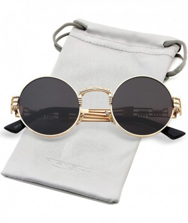 Oval Round Steampunk Sunglasses John Lennon Hippie Glasses Metal Frame 100% UV Blocking Lens - A2 Gold/Grey - CW18S4D658W $23.21