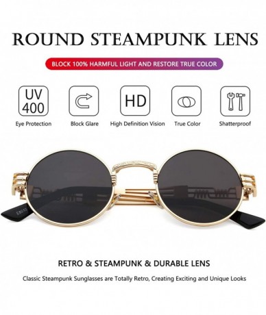 Oval Round Steampunk Sunglasses John Lennon Hippie Glasses Metal Frame 100% UV Blocking Lens - A2 Gold/Grey - CW18S4D658W $23.21