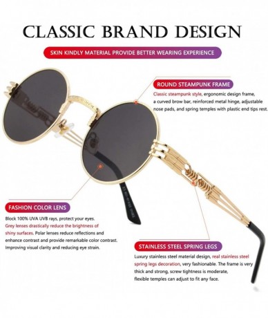 Oval Round Steampunk Sunglasses John Lennon Hippie Glasses Metal Frame 100% UV Blocking Lens - A2 Gold/Grey - CW18S4D658W $23.21