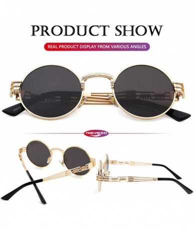 Oval Round Steampunk Sunglasses John Lennon Hippie Glasses Metal Frame 100% UV Blocking Lens - A2 Gold/Grey - CW18S4D658W $23.21