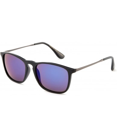 Rectangular Newbee Fashion Classic Unisex Keyhole Fashion Sunglasses with Flash Lens - Matte Black/Blue - CY129KGIKRB $19.44