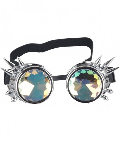 Aviator Kaleidoscope Rave Rainbow Crystal Lenses Steampunk Goggles - Silver - CP12MY6M5YD $23.70