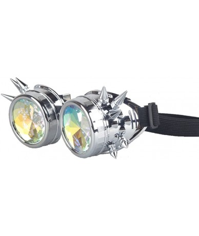 Aviator Kaleidoscope Rave Rainbow Crystal Lenses Steampunk Goggles - Silver - CP12MY6M5YD $23.70