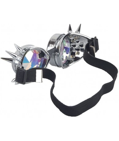 Aviator Kaleidoscope Rave Rainbow Crystal Lenses Steampunk Goggles - Silver - CP12MY6M5YD $23.70