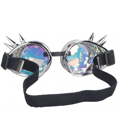 Aviator Kaleidoscope Rave Rainbow Crystal Lenses Steampunk Goggles - Silver - CP12MY6M5YD $23.70