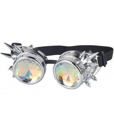 Aviator Kaleidoscope Rave Rainbow Crystal Lenses Steampunk Goggles - Silver - CP12MY6M5YD $23.70