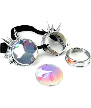 Aviator Kaleidoscope Rave Rainbow Crystal Lenses Steampunk Goggles - Silver - CP12MY6M5YD $23.70