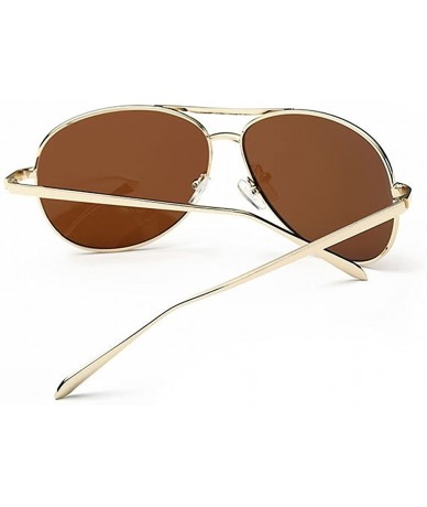 Aviator Women's Classic Mirror Lens Polarized Aviator Sunglasses Metal Frame 61mm - Gold/Brown - CF12EEU2KN3 $24.29