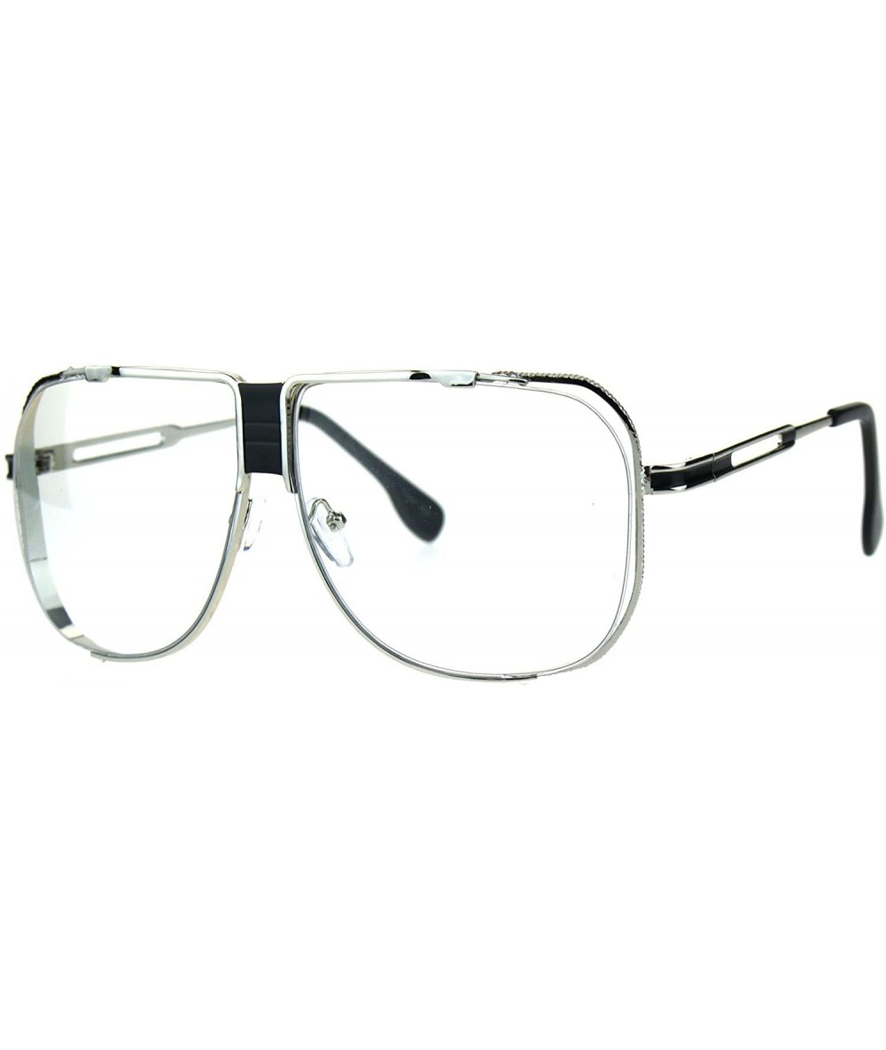 Oversized Clear Lens Fashion Glasses Vintage Oversized Square Metal Frame UV 400 - Silver - CI185Z7RO3Q $19.21