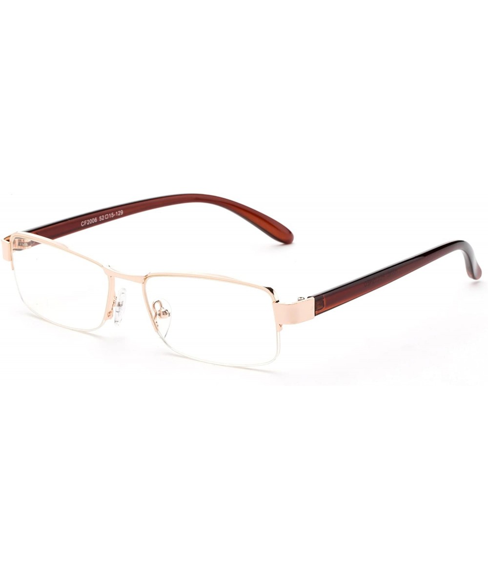 Square "Turtle" Aluminum Brushed Prescription Ready Clear Lens Rx Frames - Gold/Brown - CX12KRZEMN5 $32.43