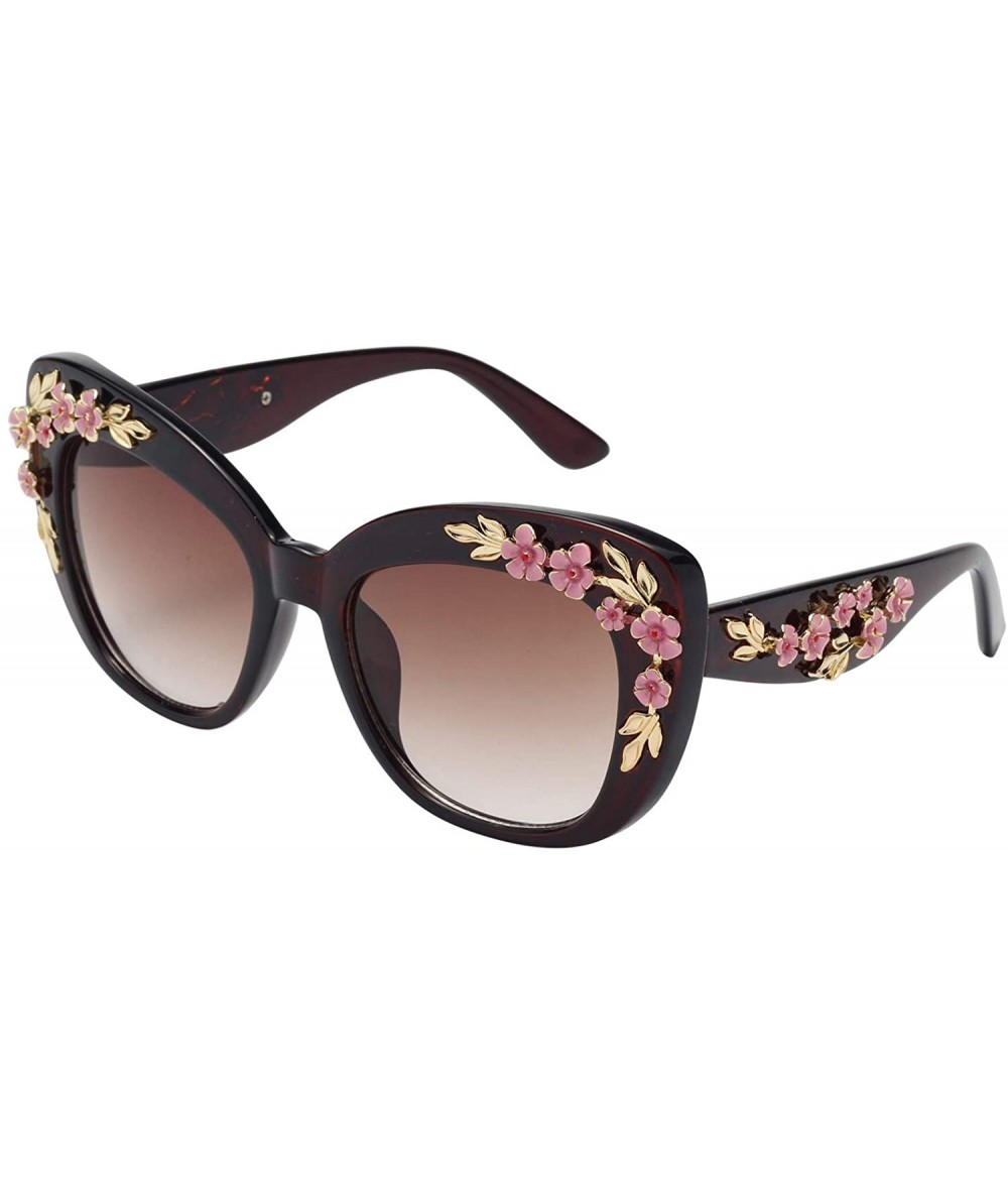 Oversized Cat Eye UV Protection Vintage Engraving Peach Plum Blossom Floral Flower Sunglasses for Women 12210 - Brown - CK18U...