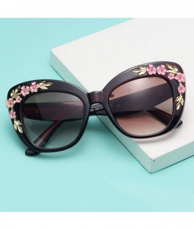 Oversized Cat Eye UV Protection Vintage Engraving Peach Plum Blossom Floral Flower Sunglasses for Women 12210 - Brown - CK18U...