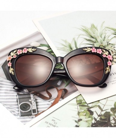 Oversized Cat Eye UV Protection Vintage Engraving Peach Plum Blossom Floral Flower Sunglasses for Women 12210 - Brown - CK18U...