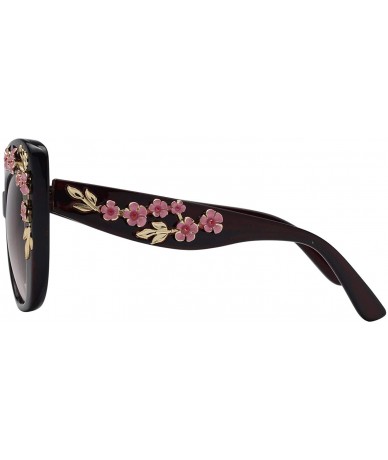 Oversized Cat Eye UV Protection Vintage Engraving Peach Plum Blossom Floral Flower Sunglasses for Women 12210 - Brown - CK18U...