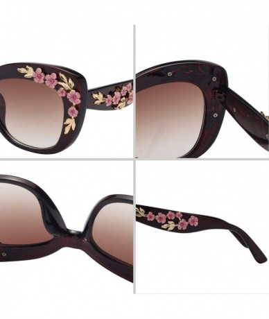 Oversized Cat Eye UV Protection Vintage Engraving Peach Plum Blossom Floral Flower Sunglasses for Women 12210 - Brown - CK18U...