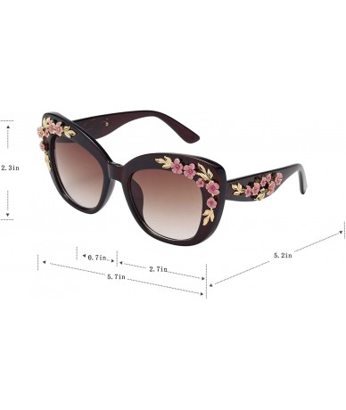 Oversized Cat Eye UV Protection Vintage Engraving Peach Plum Blossom Floral Flower Sunglasses for Women 12210 - Brown - CK18U...