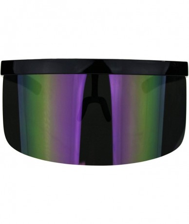 Shield Reflective Color Mirror Super X Large Visor Mask Style Shield Sunglasses - Black Purple Oil Slick Mirror - CX18R62W967...