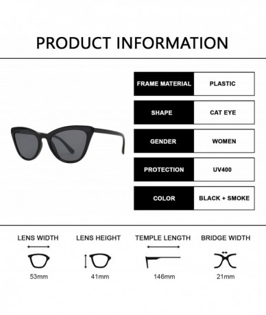 Cat Eye Retro Cat Eye Sunglasses with Flat Lens for Women 100% UV Protection - Black + Smoke - CS1969EIYH9 $24.24