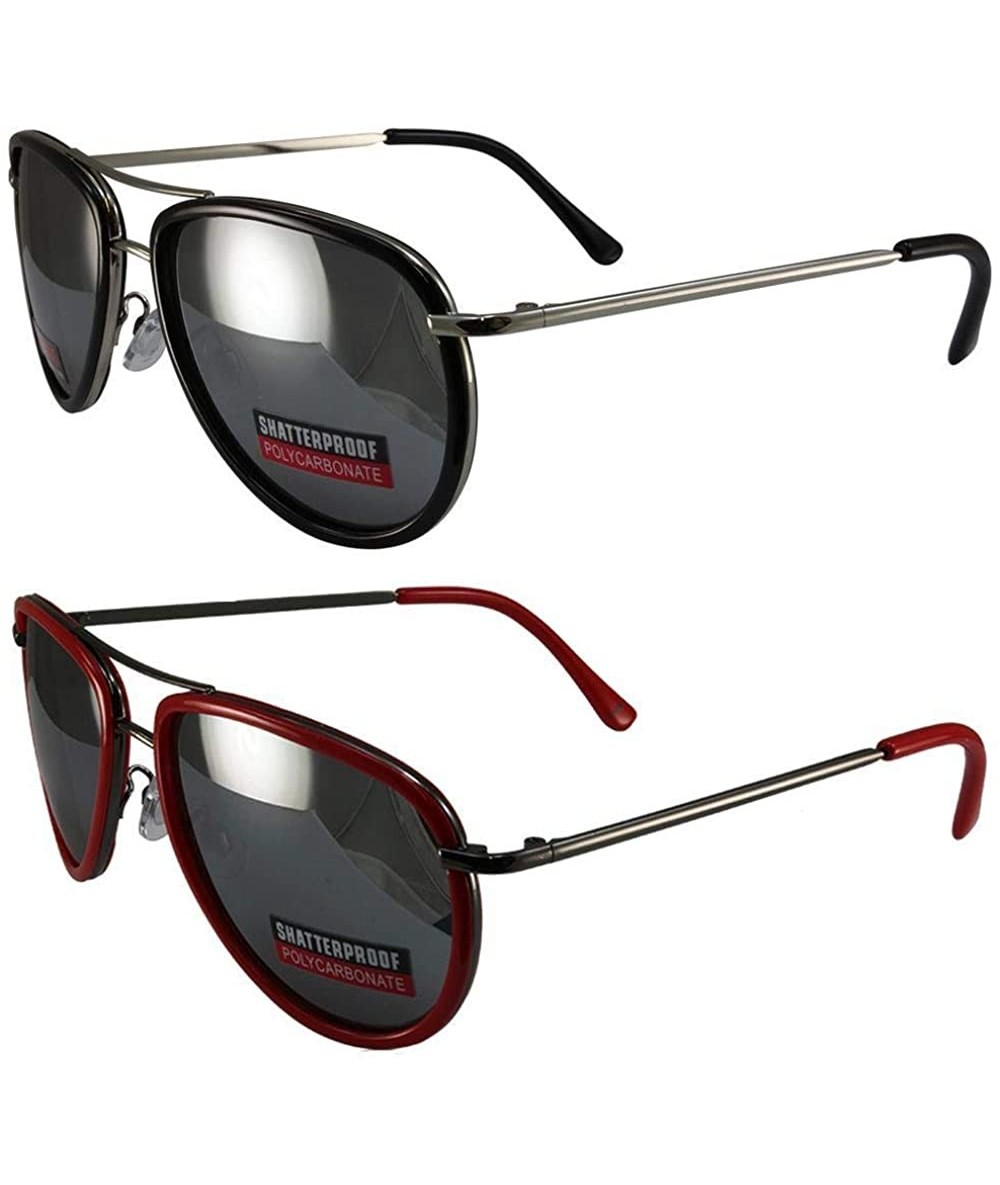 Aviator 2 Pairs Swag Aviator B Fashion Sunglasses Black Red Frame Flash Mirror Lens - CE18Z6RNLN4 $51.50