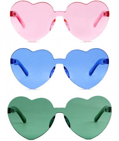 Rimless Heart Shaped Rimless Sunglasses Clout Goggles Candy Clear Lens Sun Glasses for Women Girls - Pink+blue+dark Green - C...