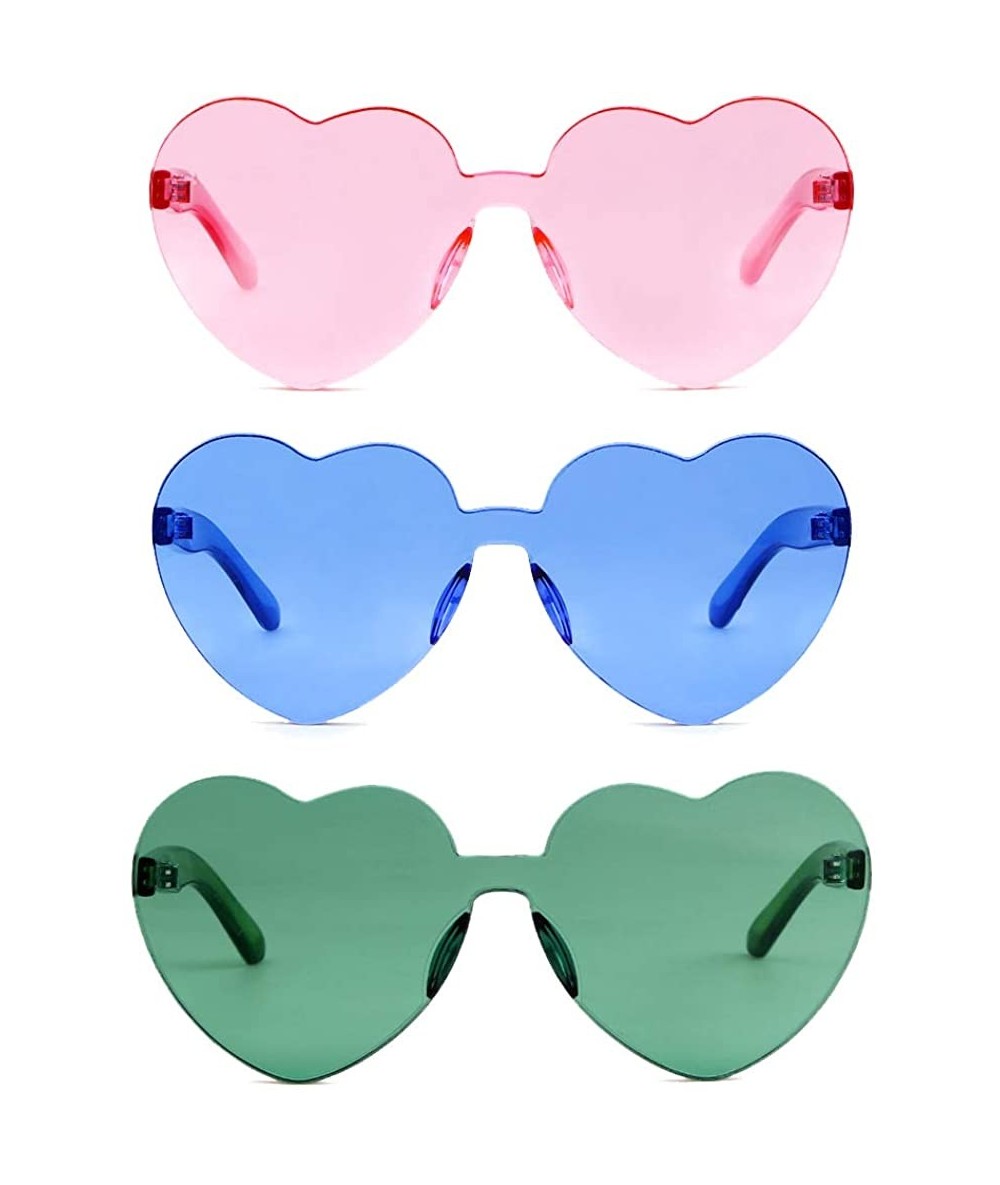 Rimless Heart Shaped Rimless Sunglasses Clout Goggles Candy Clear Lens Sun Glasses for Women Girls - Pink+blue+dark Green - C...