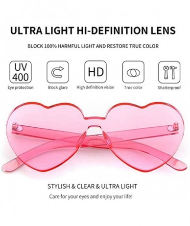 Rimless Heart Shaped Rimless Sunglasses Clout Goggles Candy Clear Lens Sun Glasses for Women Girls - Pink+blue+dark Green - C...