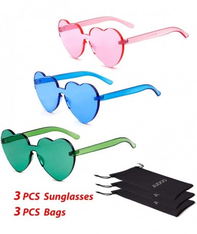 Rimless Heart Shaped Rimless Sunglasses Clout Goggles Candy Clear Lens Sun Glasses for Women Girls - Pink+blue+dark Green - C...