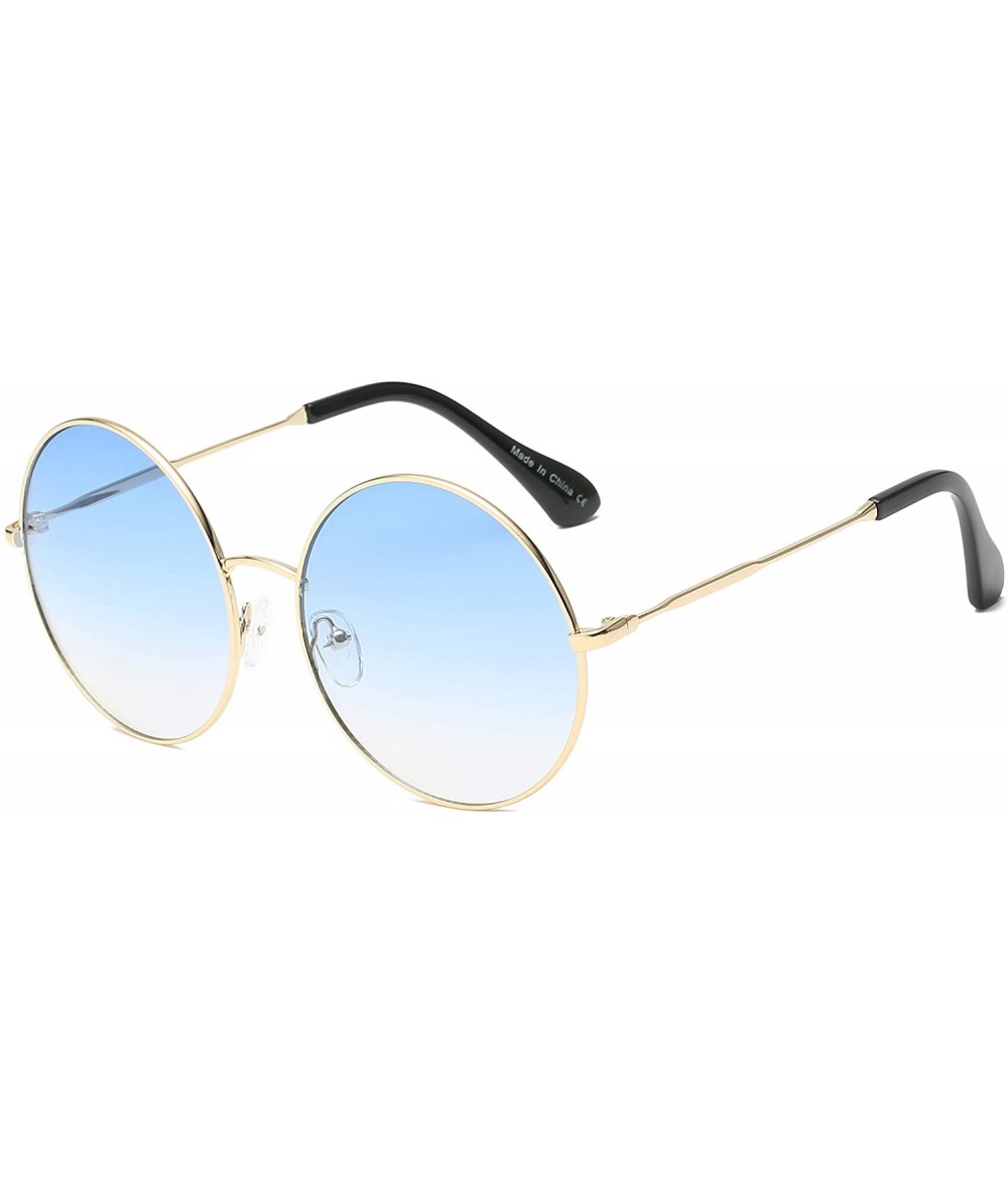 Oversized Women Fashion Metal Circle Round Designer Sunglasses - Blue - C818I6RX3IY $18.18