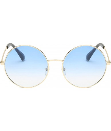 Oversized Women Fashion Metal Circle Round Designer Sunglasses - Blue - C818I6RX3IY $18.18