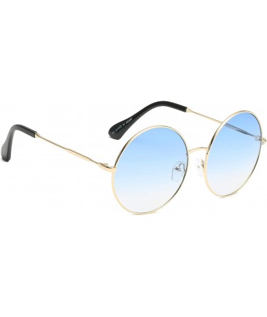 Oversized Women Fashion Metal Circle Round Designer Sunglasses - Blue - C818I6RX3IY $18.18