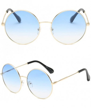 Oversized Women Fashion Metal Circle Round Designer Sunglasses - Blue - C818I6RX3IY $18.18