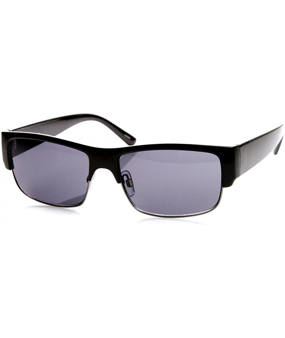 Rectangular Premium Quality Casual Half Frame Modified Rectangular Sunglasses (Shiny Black) - C111EIDM59B $26.58