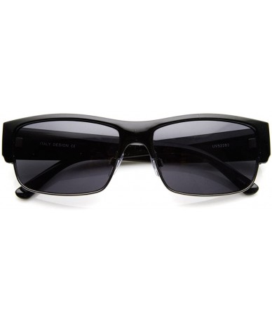 Rectangular Premium Quality Casual Half Frame Modified Rectangular Sunglasses (Shiny Black) - C111EIDM59B $26.58