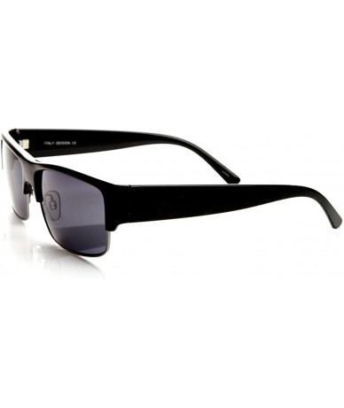 Rectangular Premium Quality Casual Half Frame Modified Rectangular Sunglasses (Shiny Black) - C111EIDM59B $26.58