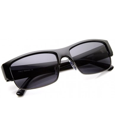 Rectangular Premium Quality Casual Half Frame Modified Rectangular Sunglasses (Shiny Black) - C111EIDM59B $26.58