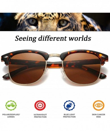 Round SUNGLASSES FOR MEN WOMEN - Half Frame Polarized Classic fashion womens mens sunglasses FD4003 - 1-1leopard Brown - CB18...