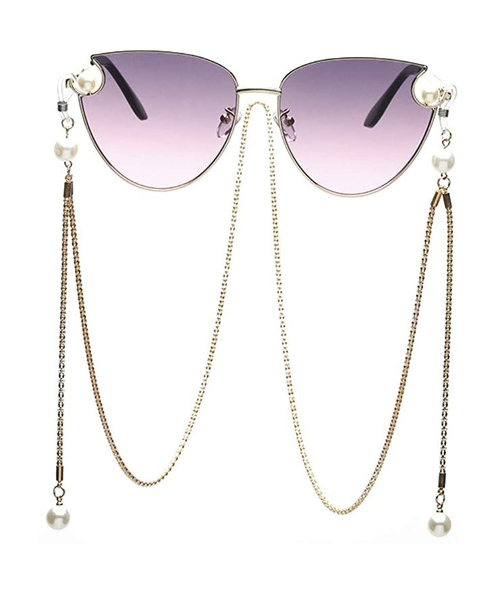 Aviator Fashion Sunglasses with Gold Pearl Eyeglass Chain for Women-Eyewear Lanyard Retainer for Girls - Purple - C21902XEN37...