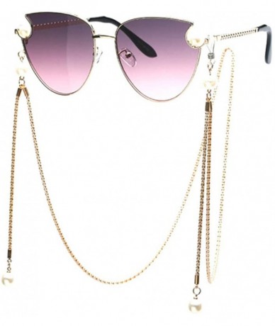 Aviator Fashion Sunglasses with Gold Pearl Eyeglass Chain for Women-Eyewear Lanyard Retainer for Girls - Purple - C21902XEN37...