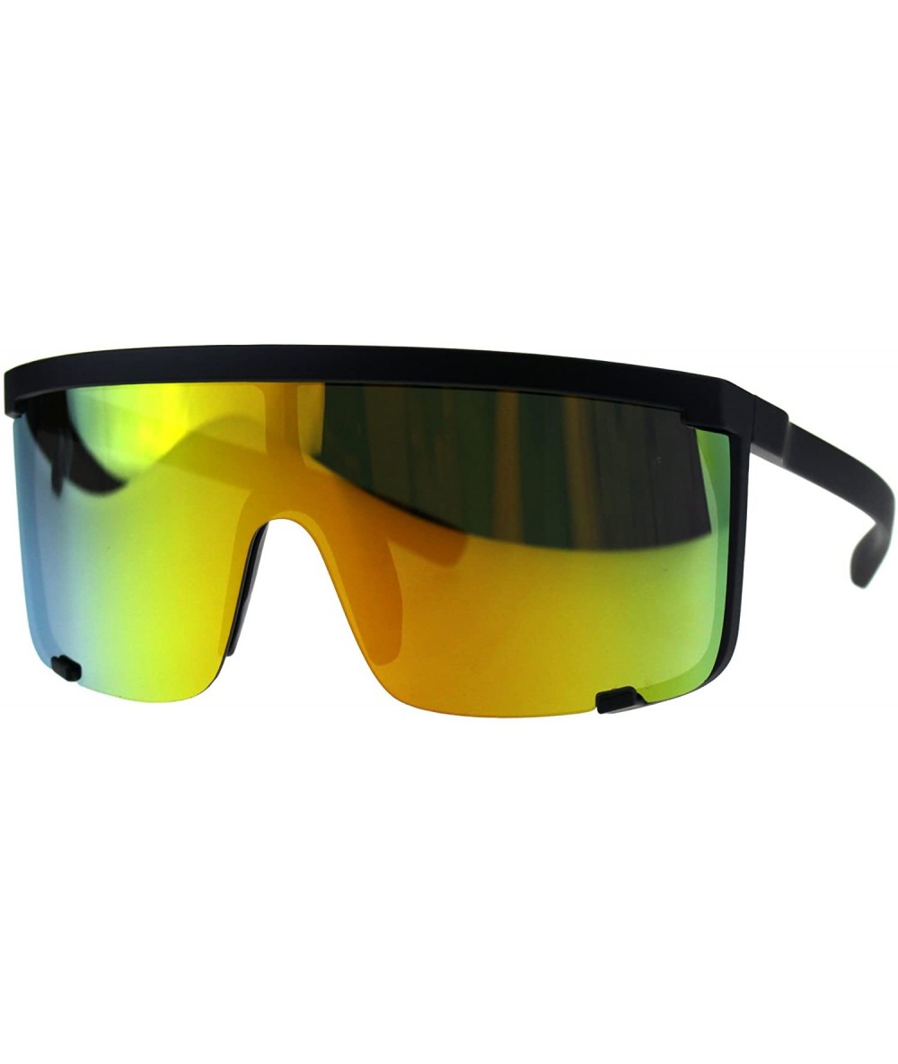 Shield Oversize Flat Top Shield Exposed Lens Reflective Color Mirror Sunglasses - Black Yellow - C318G8N2SRK $23.18