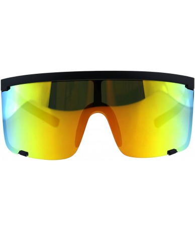 Shield Oversize Flat Top Shield Exposed Lens Reflective Color Mirror Sunglasses - Black Yellow - C318G8N2SRK $23.18