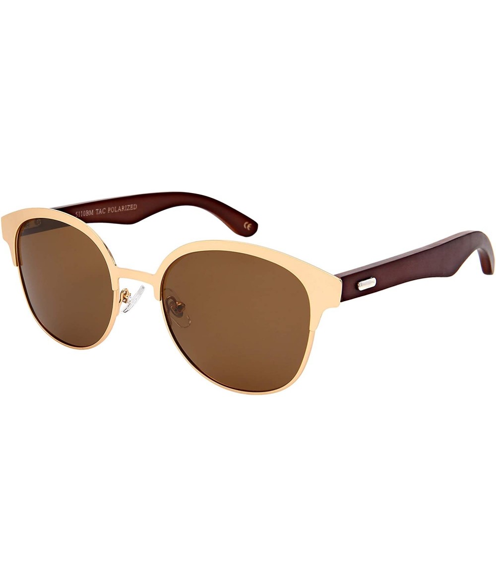 Wayfarer Polarized Horn Rimmed Bamboo Wooden Sunglasses Polarized Women 5110BM-P - C818NLAQI47 $27.75