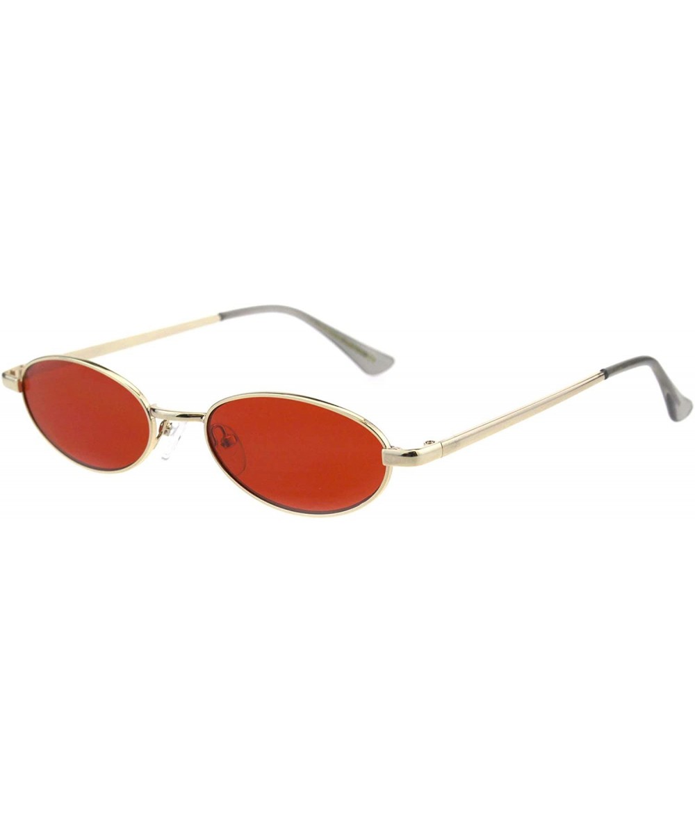 Oval Skinny Oval Metal Frame Sunglasses Womens Trendy Fashion Color Lens UV 400 - Gold (Red) - CV18QKGAIW0 $19.75