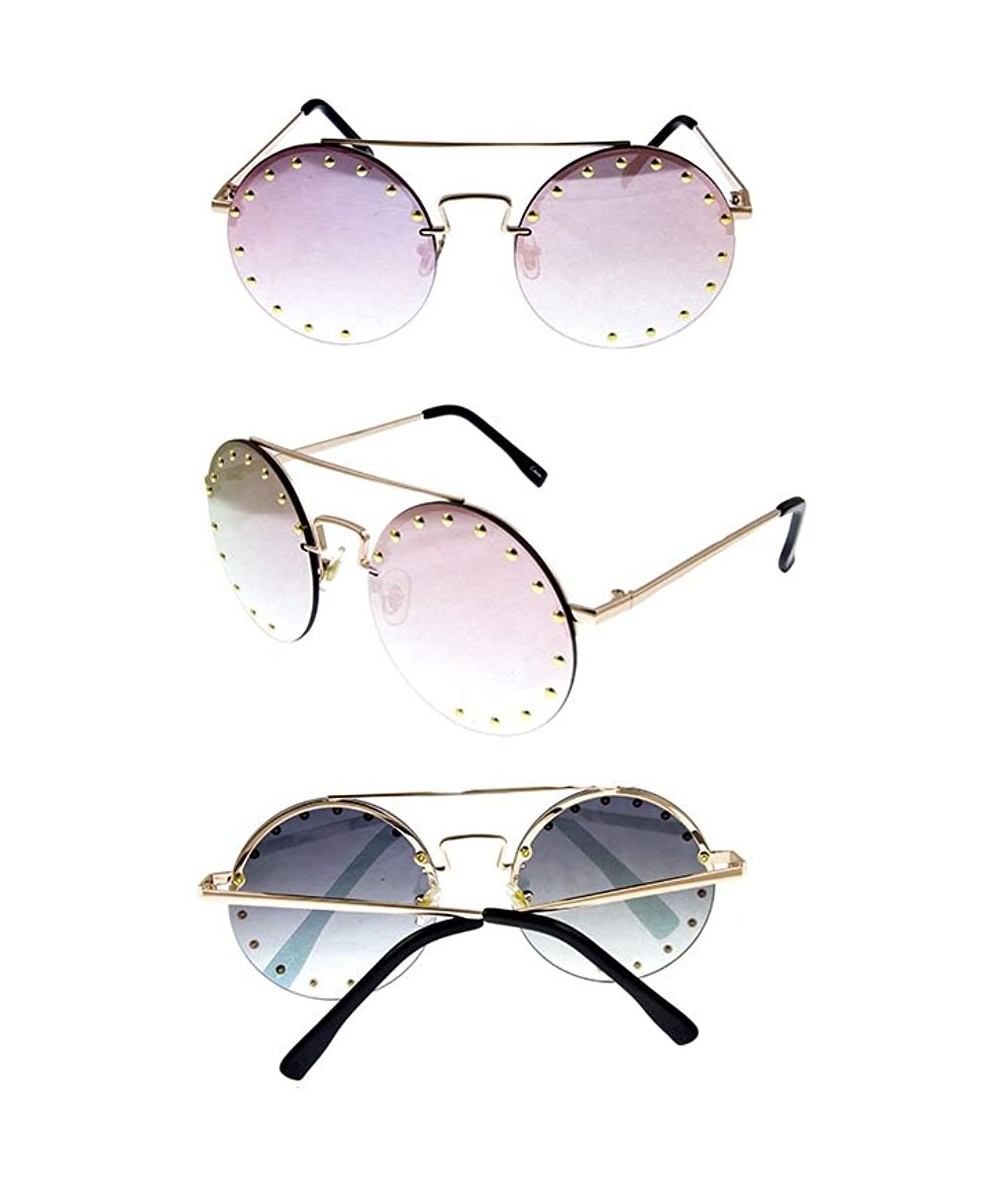 Rimless Women's Rimless Circle Style Sunglasses with Metal Stud Detail - Pink - C918EHT247G $19.07