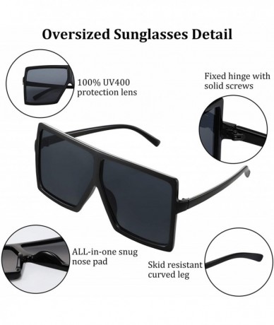 Rimless Square Oversized Sunglasses for Women Men Fashion Flat Top Oversized Sunglasses (Black) - Black - CI18ZAERACR $18.37