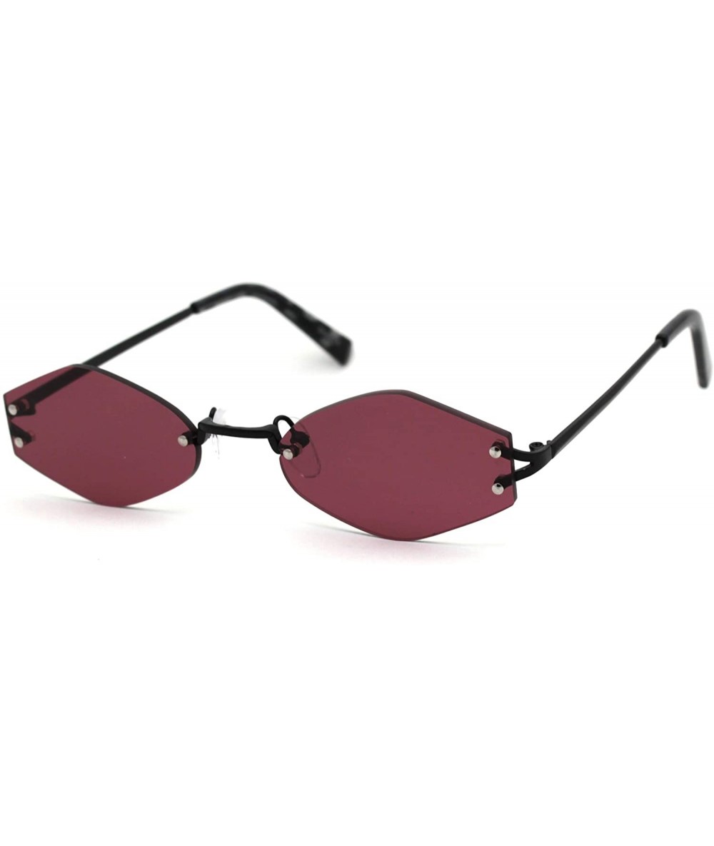 Rimless Retro Vintage Designer Rimless Diamond Shape Sunglasses - Black Burgundy - CO1950Y89K7 $25.36