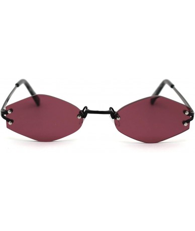 Rimless Retro Vintage Designer Rimless Diamond Shape Sunglasses - Black Burgundy - CO1950Y89K7 $25.36