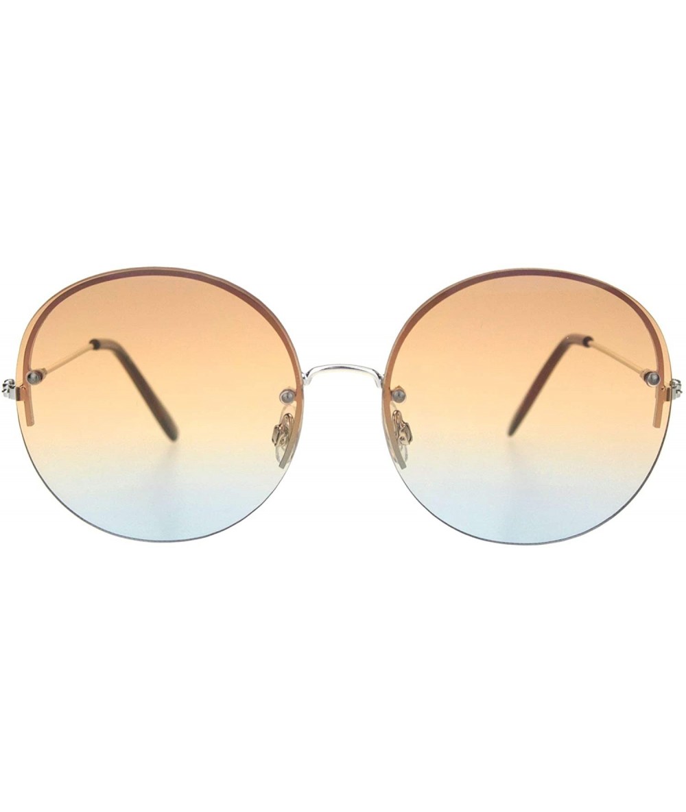 Rimless Womens Rimless Hippie Oceanic Gradient Round Sunglasses - Silver Brown Blue - C518OCY456S $23.62