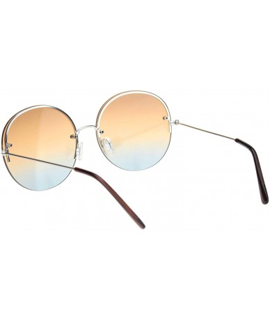 Rimless Womens Rimless Hippie Oceanic Gradient Round Sunglasses - Silver Brown Blue - C518OCY456S $23.62