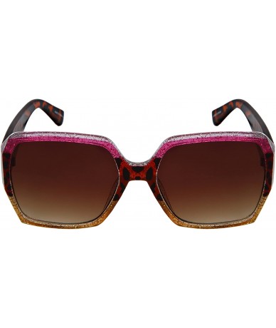 Oversized Square Women Sunglasses Multi Tinted Glitter Frame 34146GT-FLKGM - Pink-gold Frame/Brown Gradient Lens - C118G4N6AL...